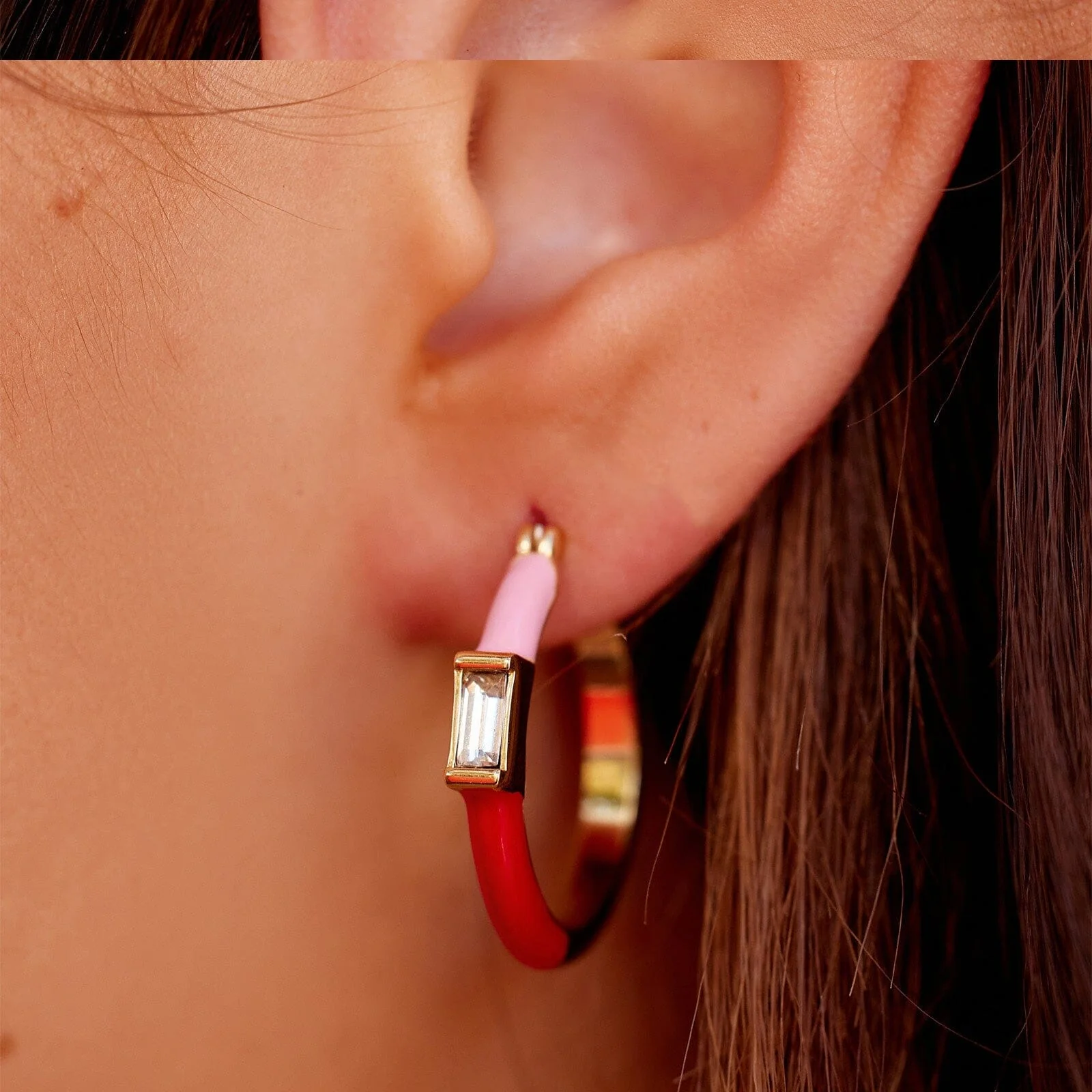 Baguette Enamel Hoop Earrings - Image 3