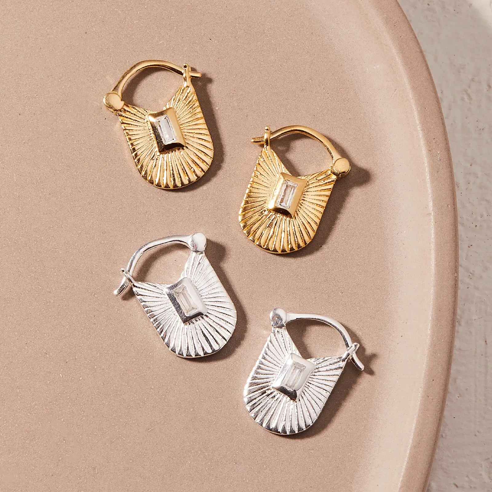 Baguette Sunburst Hoop Earrings - Image 4