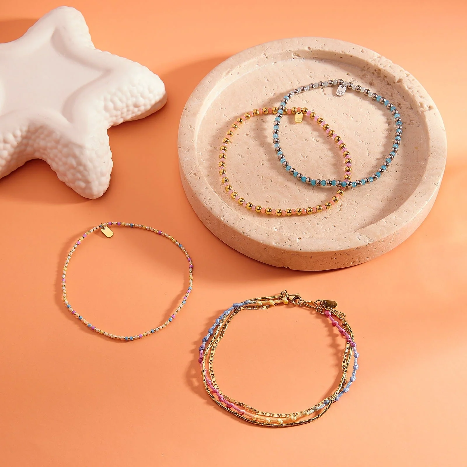 Ball Bead and Stone Stretch Anklet - Image 7