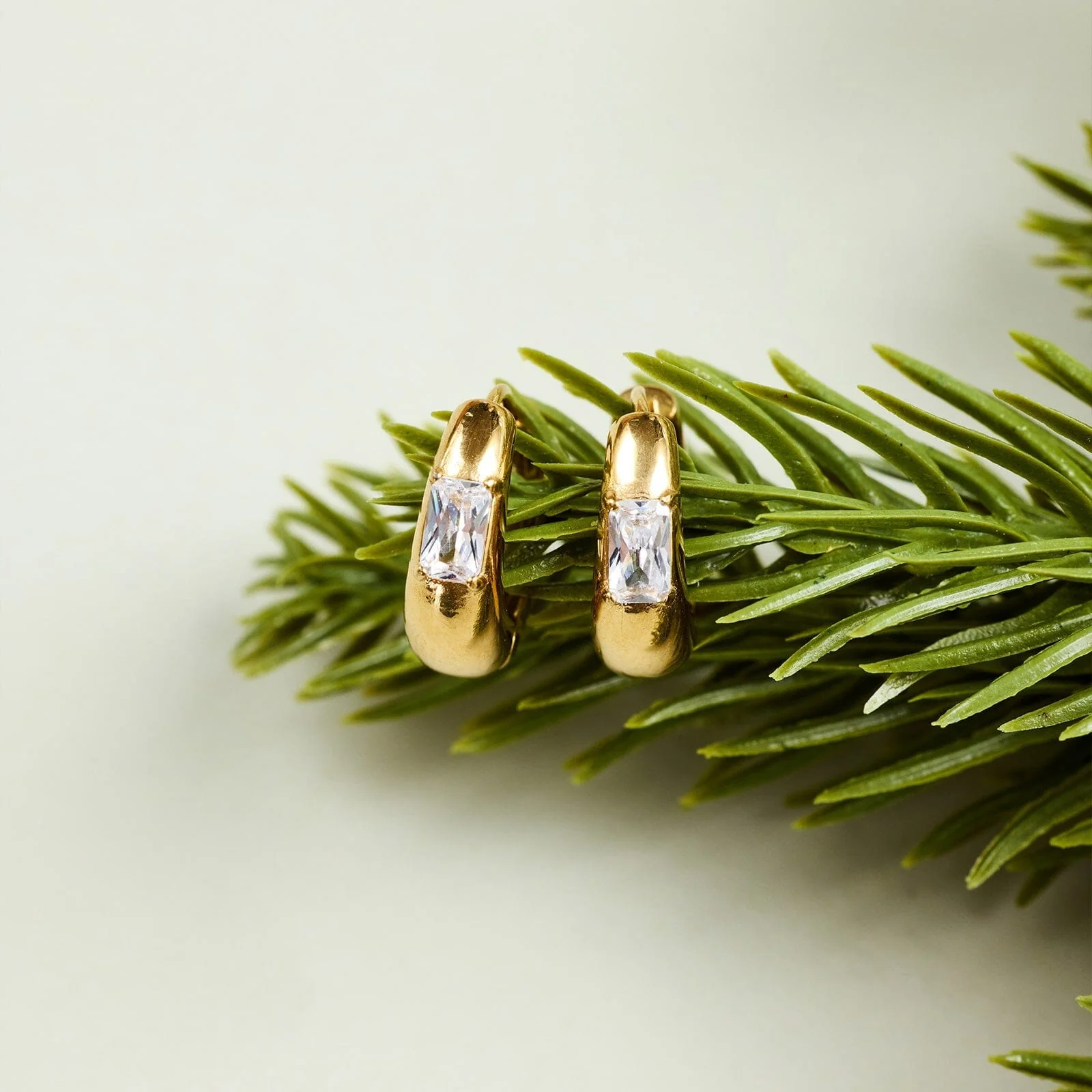 Dome With Stone Hoop Earrings - Image 3