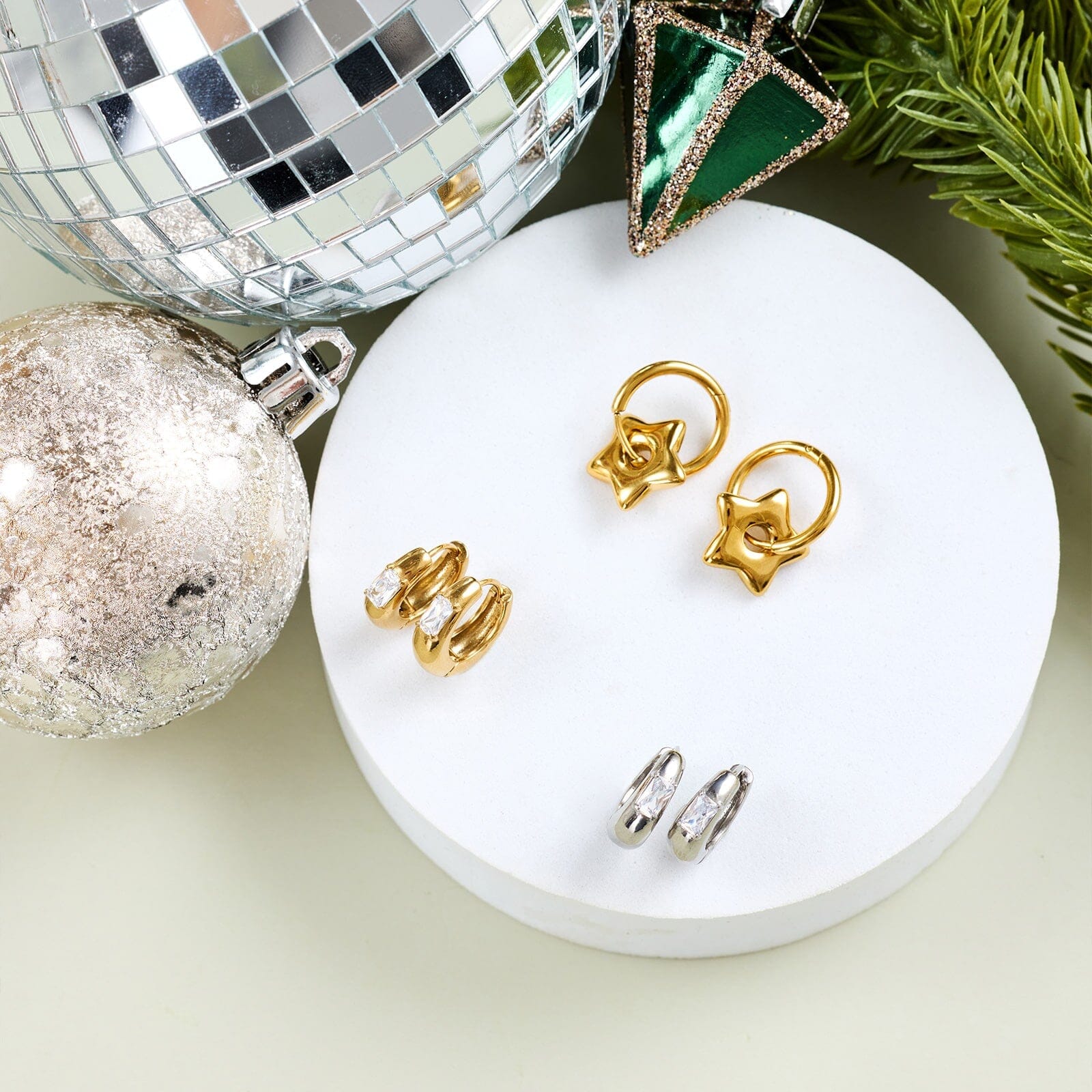Dome With Stone Hoop Earrings - Image 6