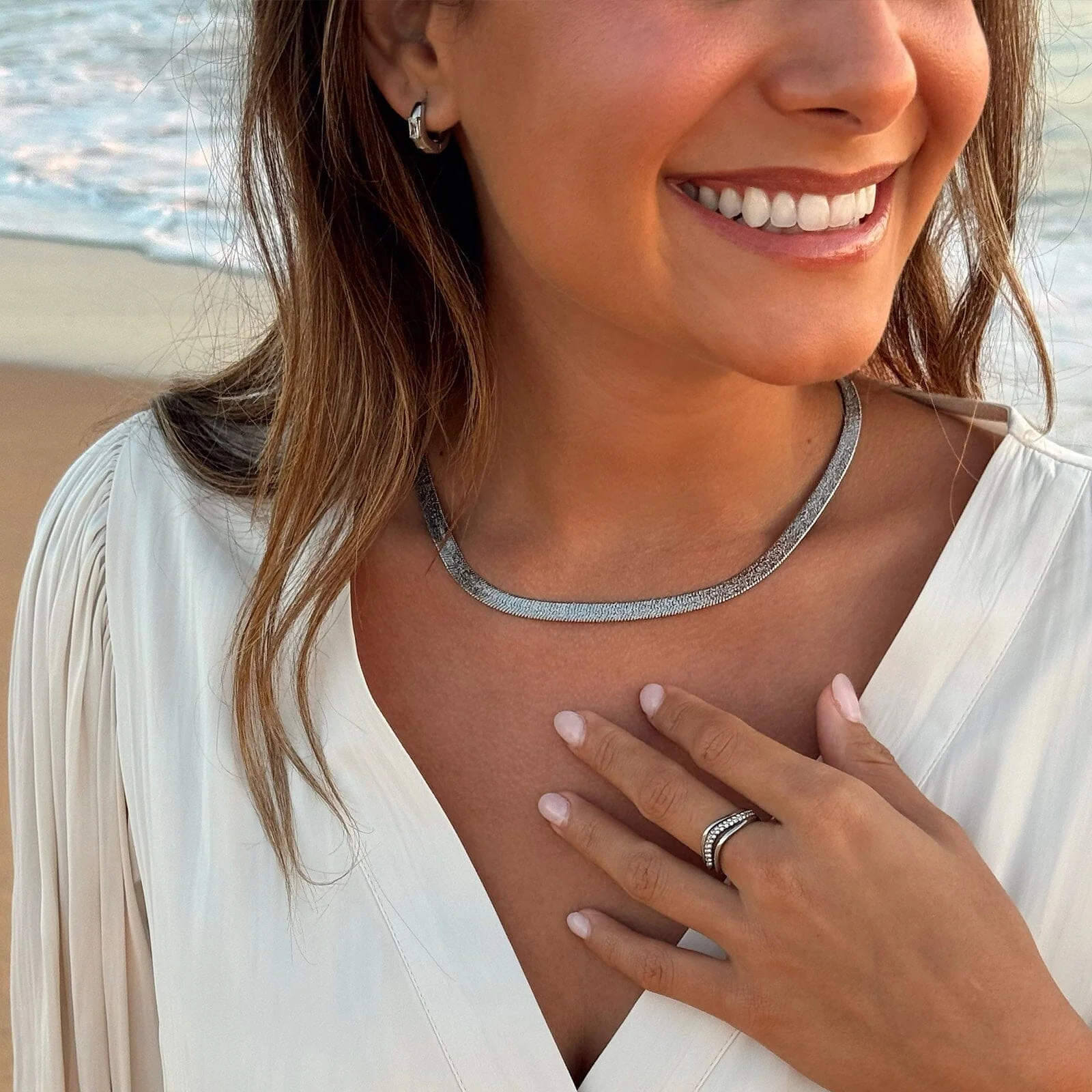 Dome With Stone Hoop Earrings - Image 7