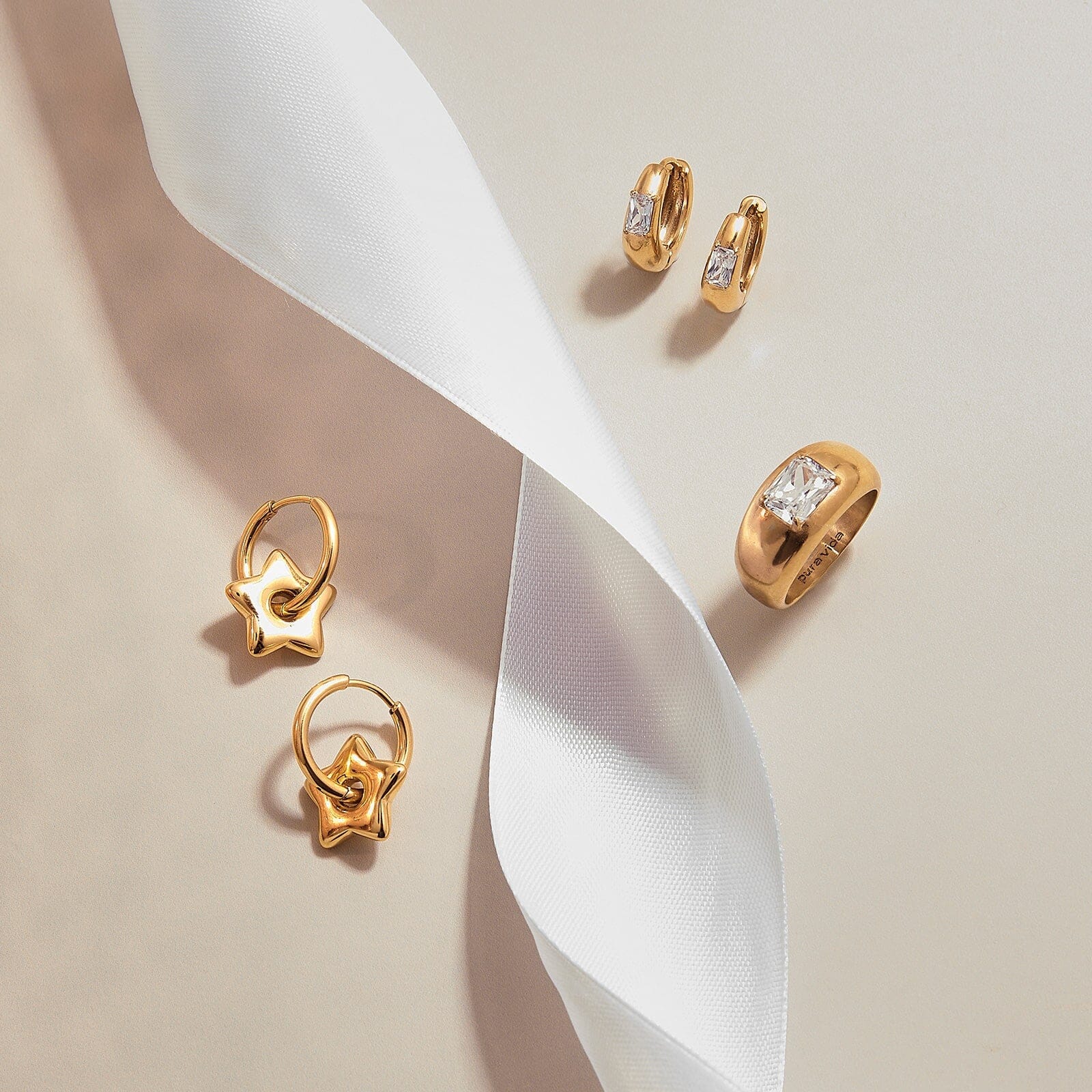 Dome With Stone Hoop Earrings - Image 8