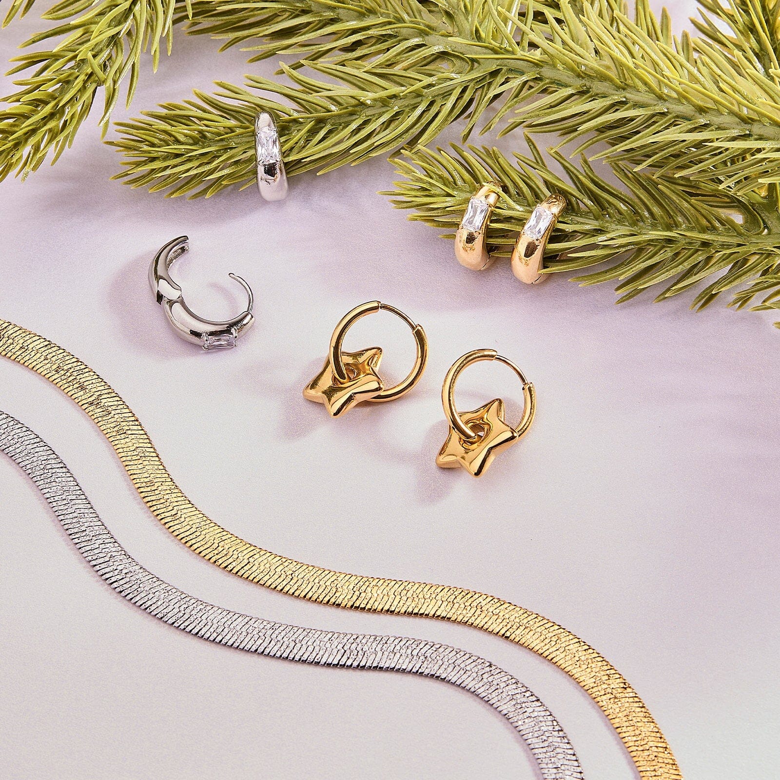 Dome With Stone Hoop Earrings - Image 9