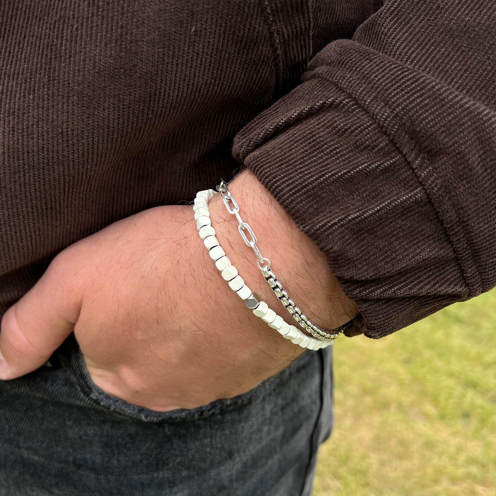 Men's Coated Hematite Stretch Bracelet - Image 16