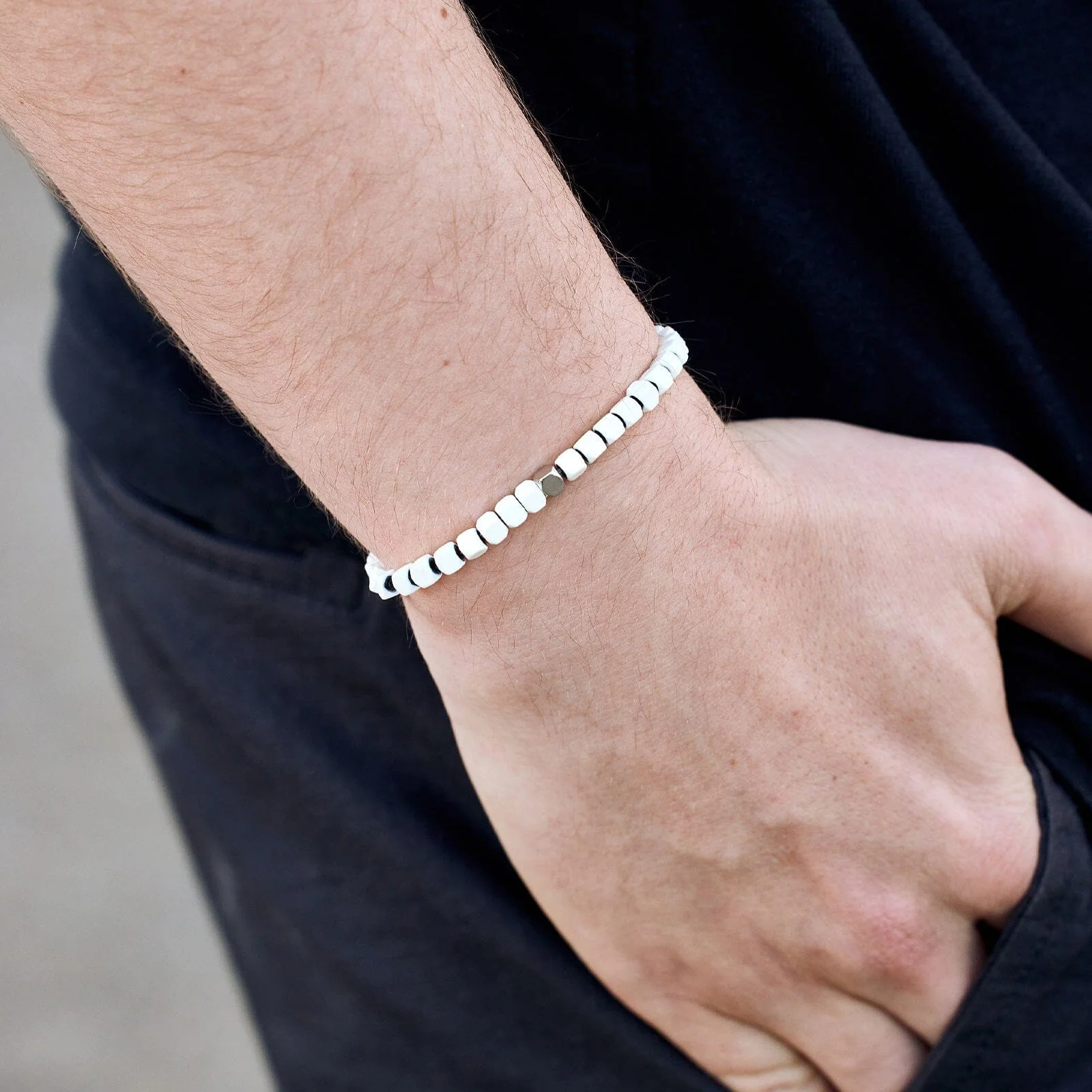 Men's Coated Hematite Stretch Bracelet - Image 6