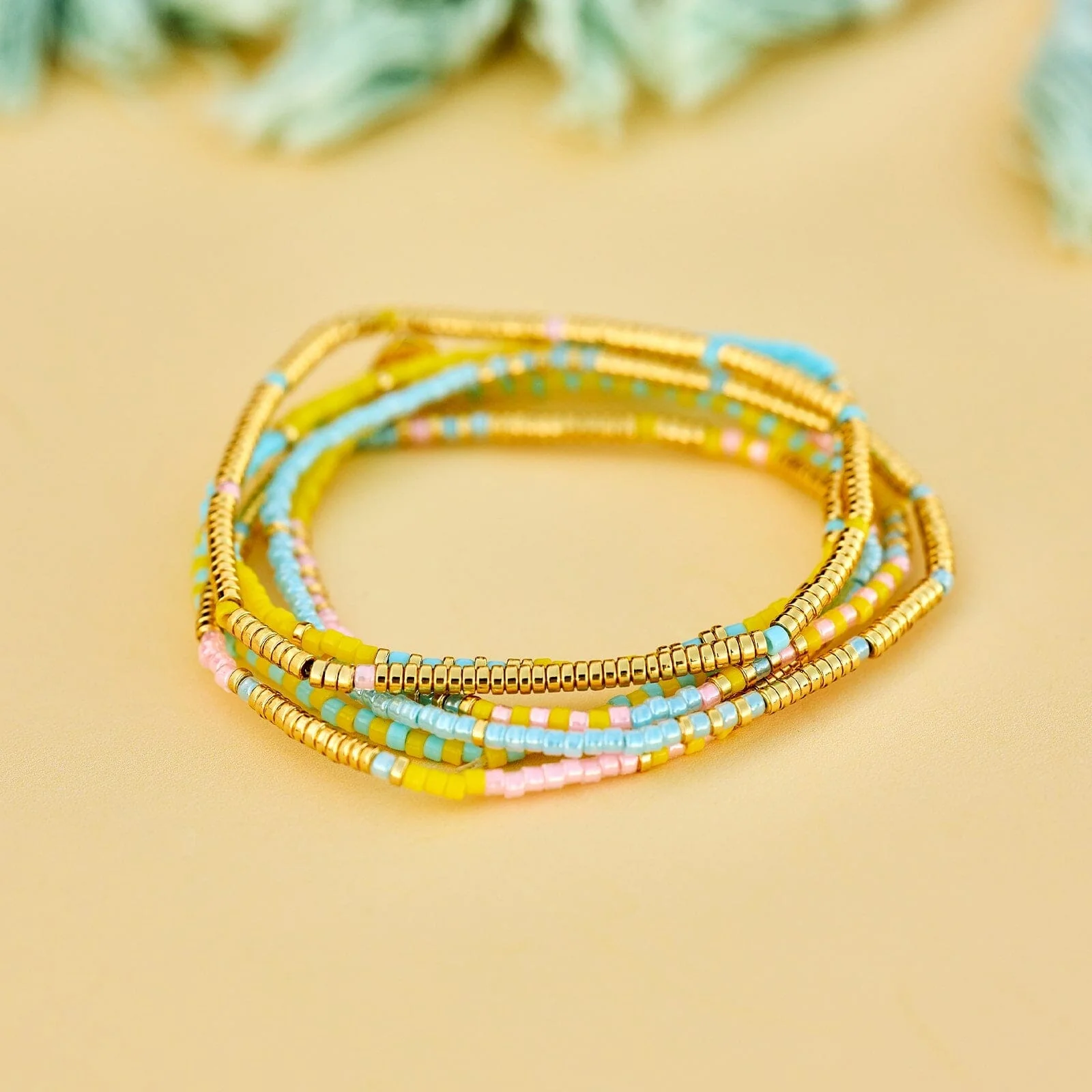 Mixed Bead Sunset Beach Stretch Bracelet Set of 8 - Image 3
