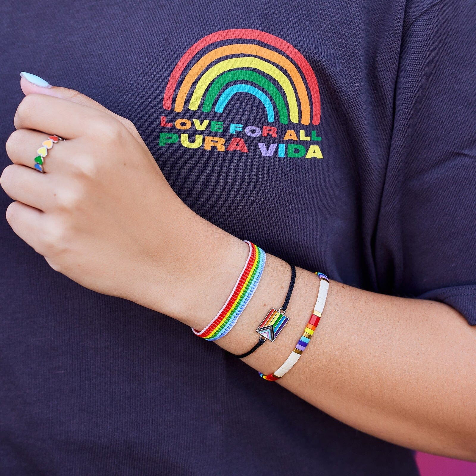 Rainbow Heart Band Ring - Image 3