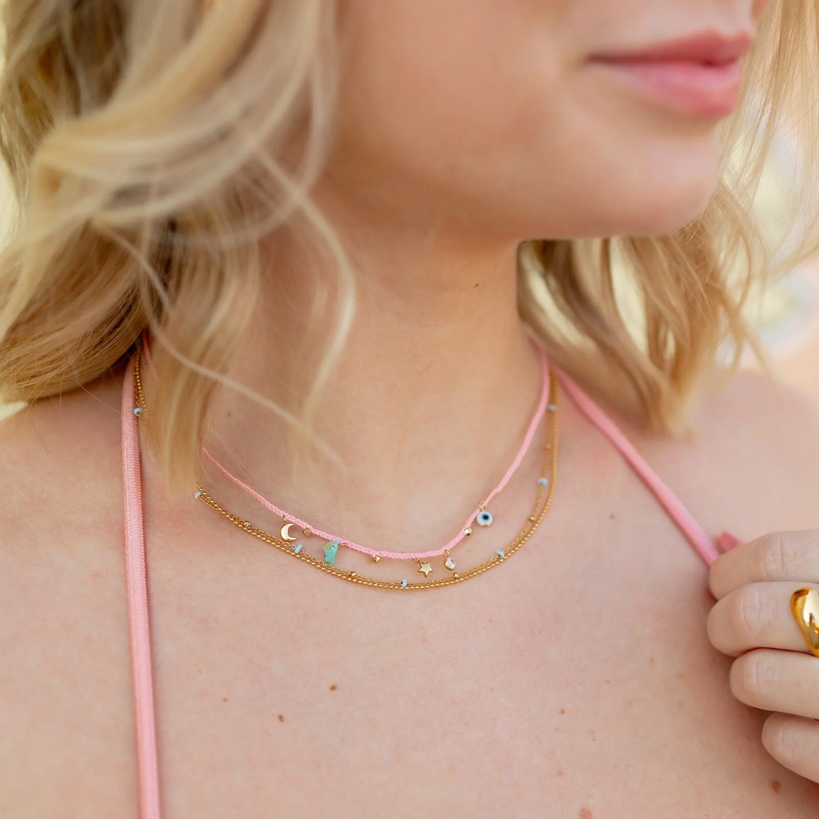 String and Chain Layered Necklace - Image 3
