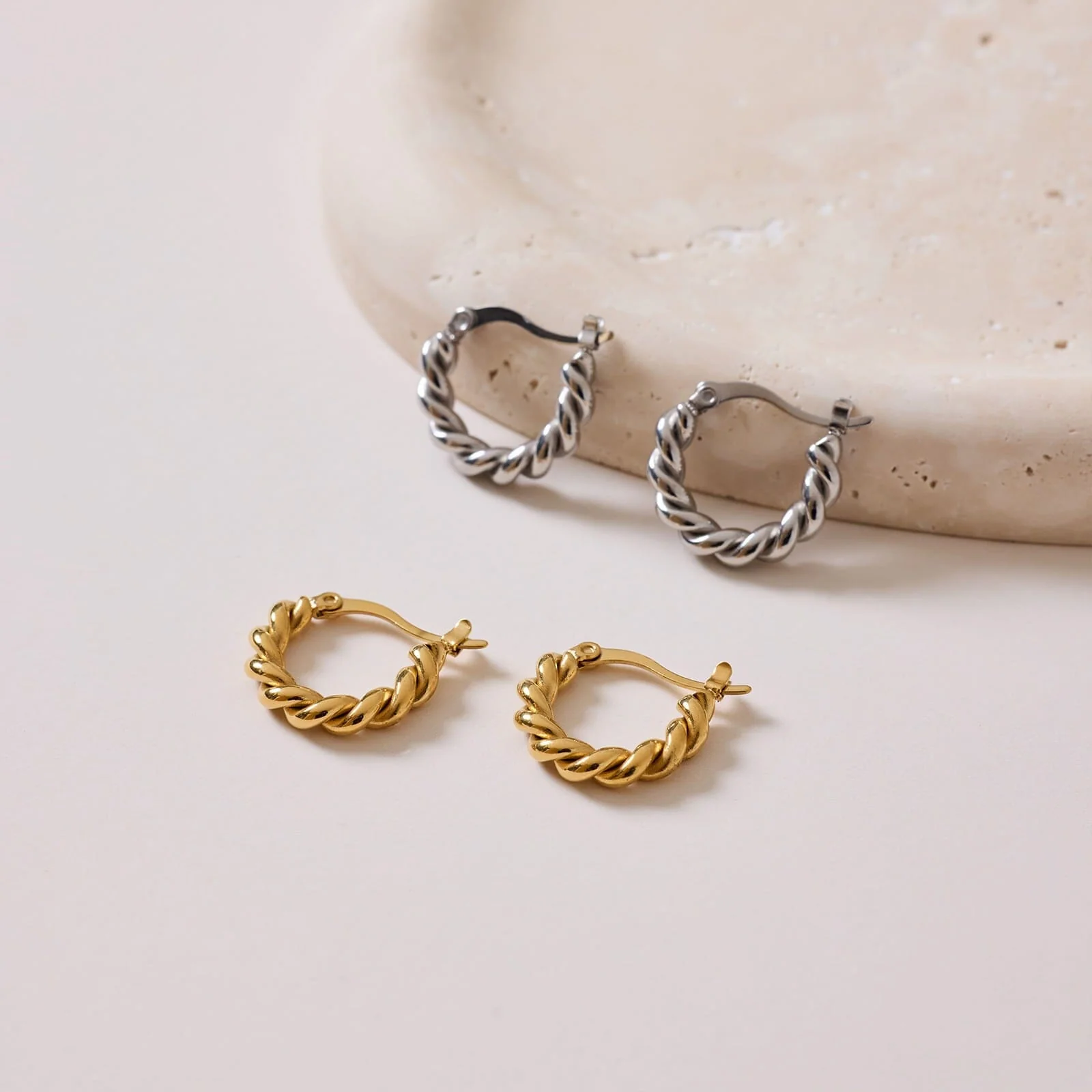 Twisted Dome Hoop Earrings - Image 4